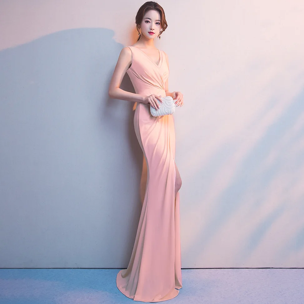 

Вечерние платья с разрезом для свадеб, женское однотонное Летнее Длинное Платье для гостей, шикарная элегантная одежда для выпускного вече...