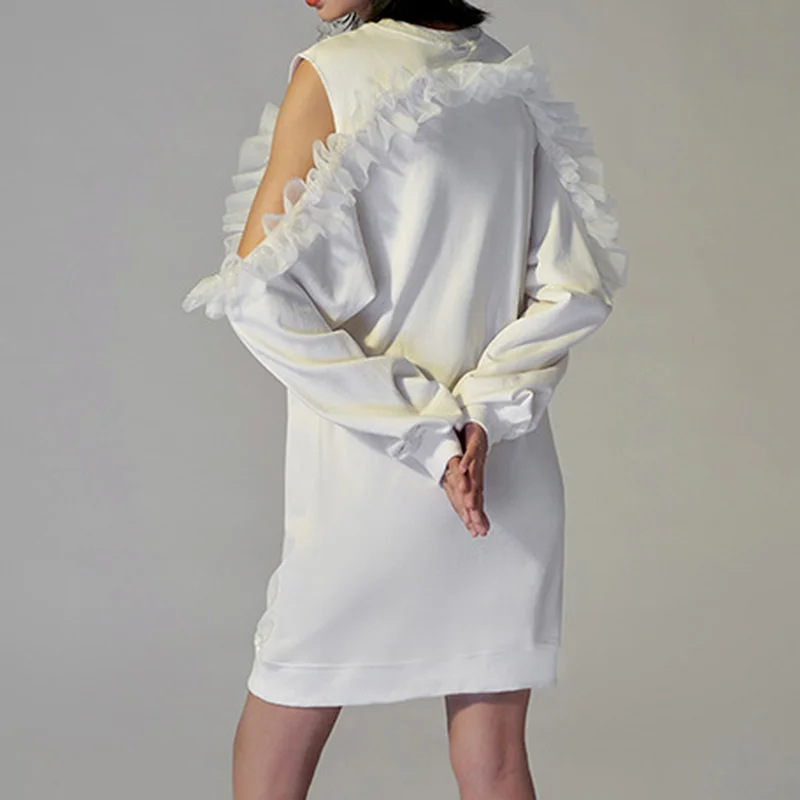 2023 Autumn and Winter Fashion New Double Strapless Net Yarn Fungus Temperament Repair What Long Sweater Dress Woman Clothing