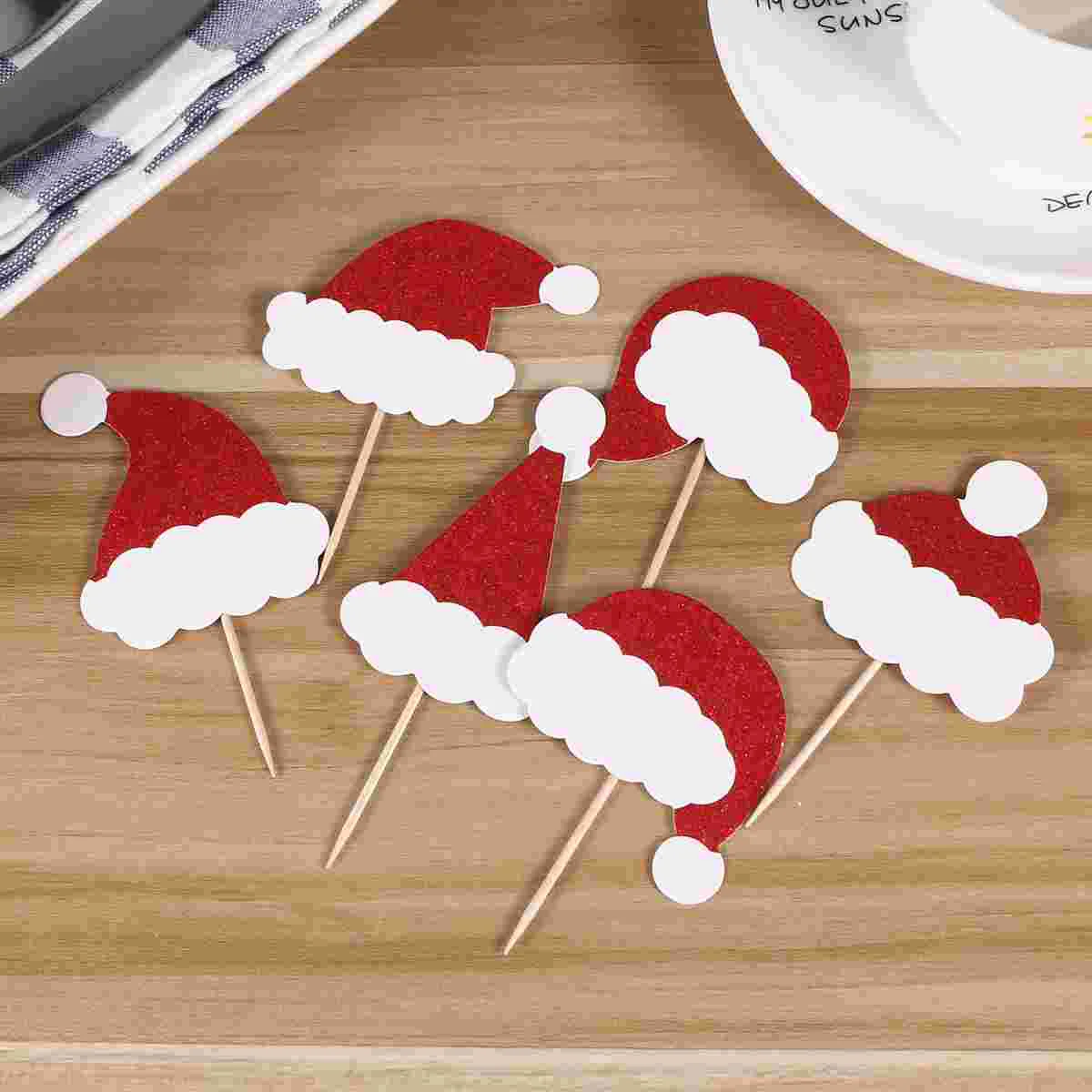 

Christmas Pick Cake Toppersanta Hat Cupcake Cocktail Party Toothpick Dessert Fruit Merry Favors Decoration Red Mini Supplies