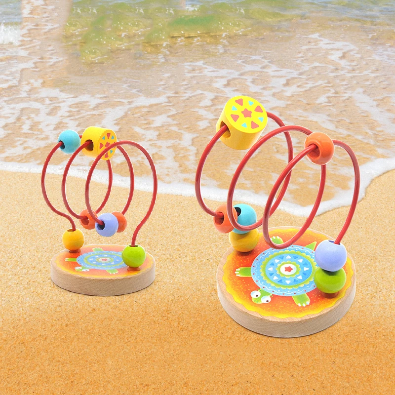 

Wooden Montessori Educational Toys for Children Early Learning Boys and Girls Wooden Circles Beading Yarn Maze Roller Coaster