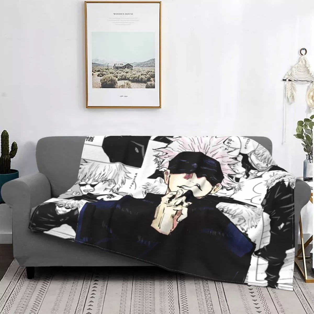 

NEW2023 Gojo Satoru Collage Manga Velvet Throw Blanket Jujutsu Kaisen Anime Blanket for Sofa Couch Ultra-Soft Plush Thin Quilt