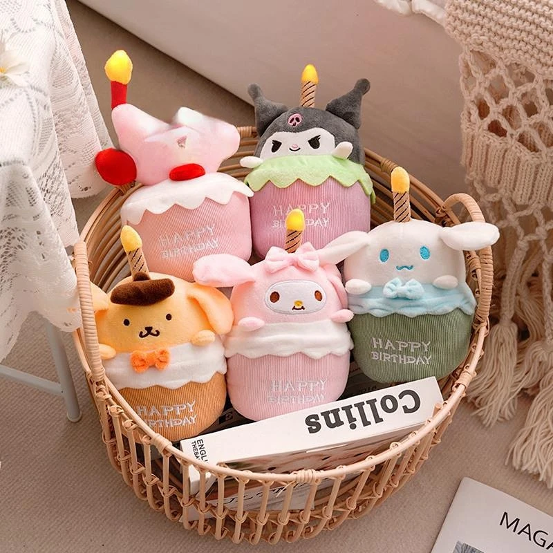

Cartoon Kirby Sanriod Birthday Cake Plush Toys Kawaii Anime Kuromi My Melody Cinnamoroll Plush Doll Can Sing And Flash Kids Gift