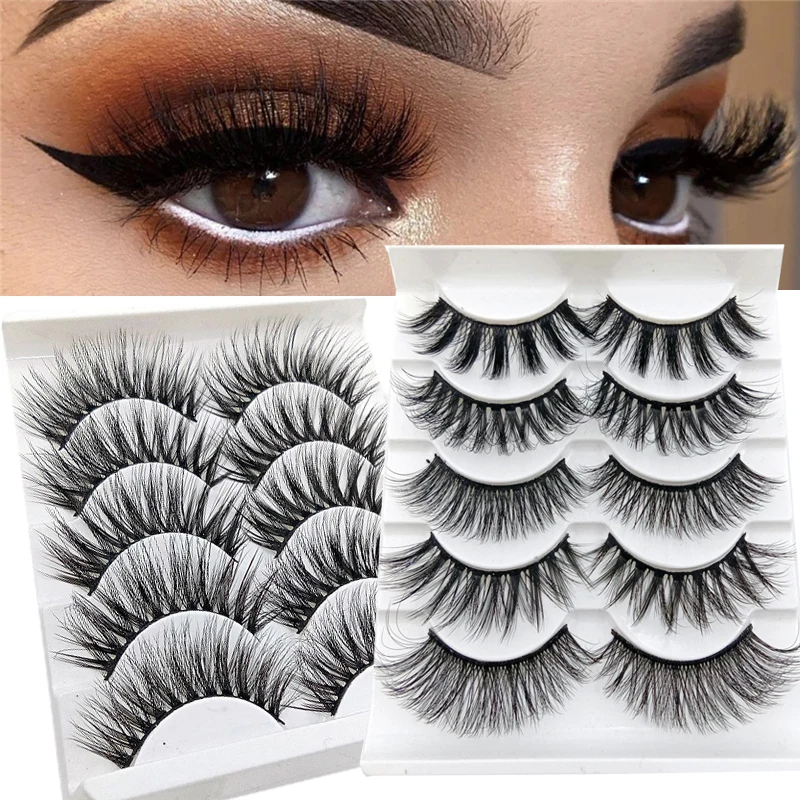 

5Pairs 3D Mink Falseeyelashes Natural/dense Long Eyelashes Eye-catching Dancing Eyelashes Small Bundle Beauty Salon Makeup Tools