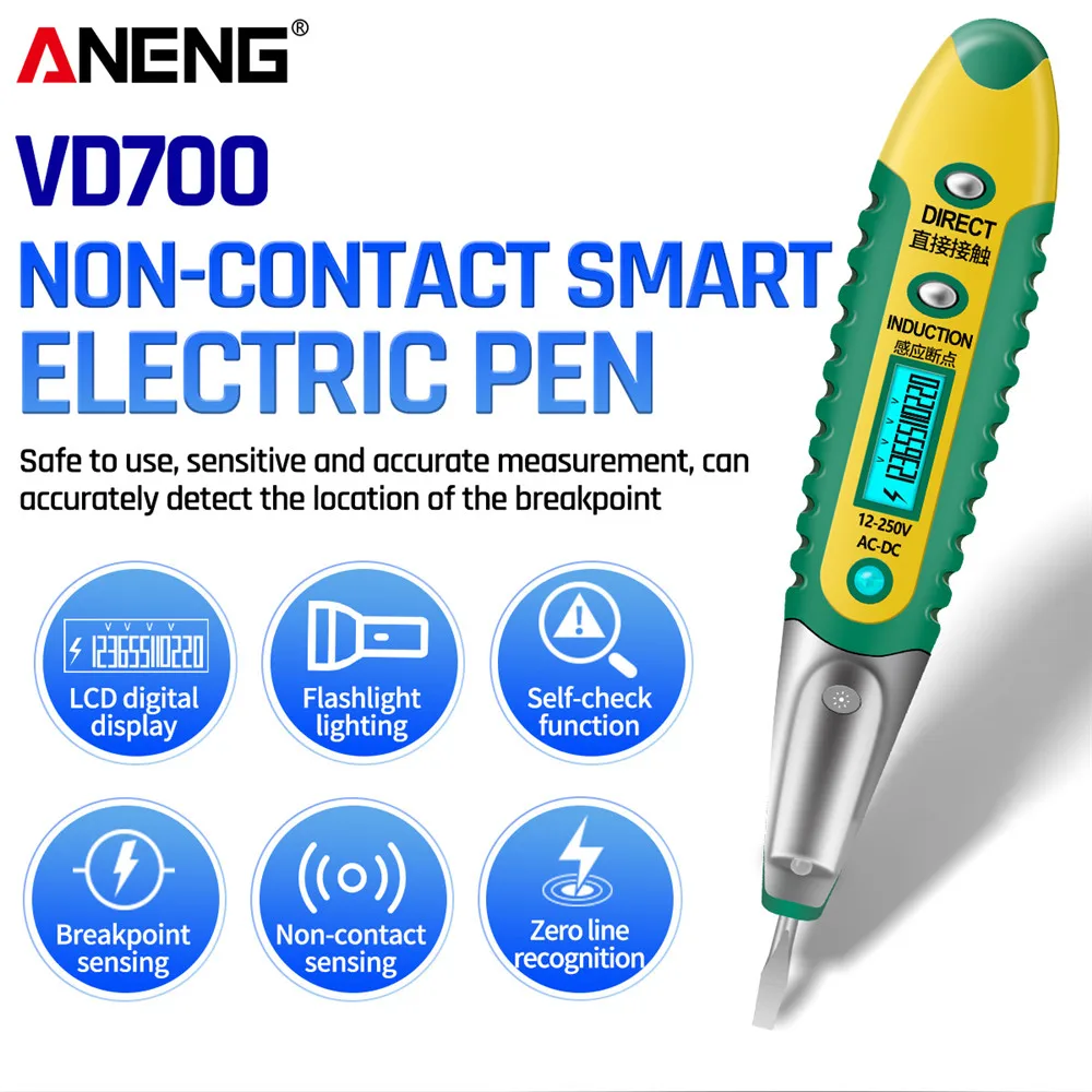 

VD700 Digital Test Pencil Tester Electrical Voltage Detector Pen LCD Display Screwdriver AC/DC 12-250V for Electrician Tools