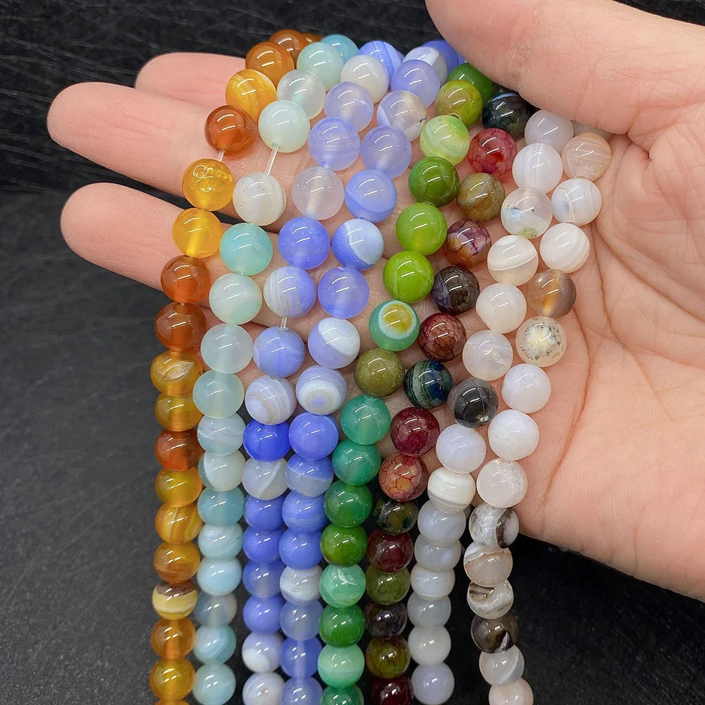 

Natural smooth jasper agate quartz stone silk agate round spacer beads for DIY gemstone jewelry making bracelet needle thread