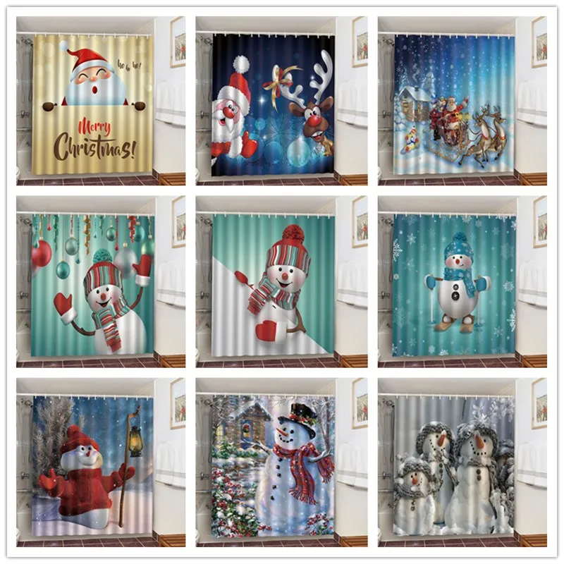 

Christmas Home Decoration Curtains for Bathroom Decor Santa Claus Elk Shower Curtains Waterproof Fabric Bathtub Curtains Cortina