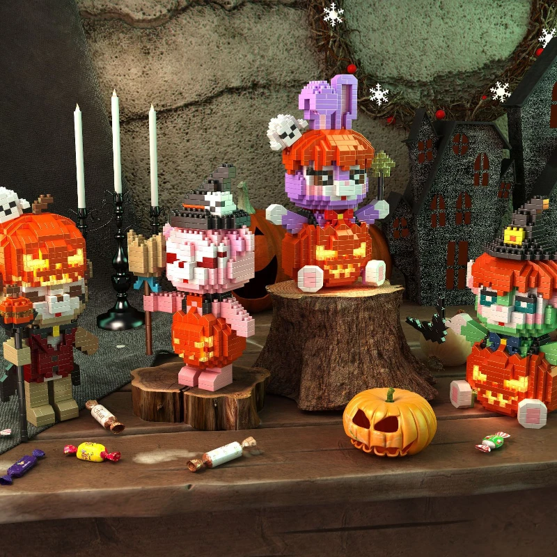 

Серия MOC анимации, голова тыквы на Хэллоуин, маленькие гранулы, строительный блок, Настольная игрушка, украшение, праздничный подарок на ден...