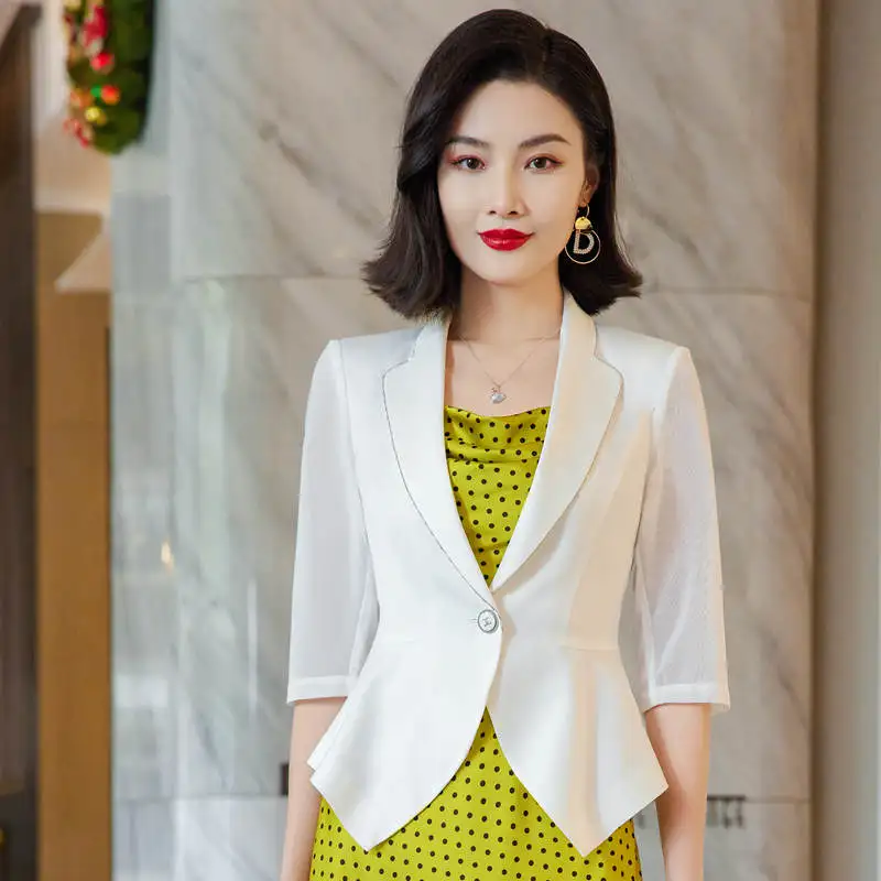 Quality Spring Summer Women's Korean Fashion Elegant Loose Medium Sleeve Jacket Office Leisure Blazer Thin Cardigan Coat Top 4XL