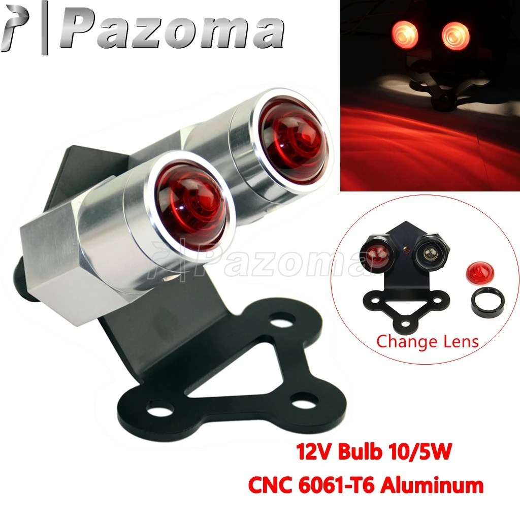 

for Streetfighter Whisky Solid Silver Motorcycle Twin Dual Tail Light w/ Bracket Universal for Harley Bobber Cafe Racer Chopper