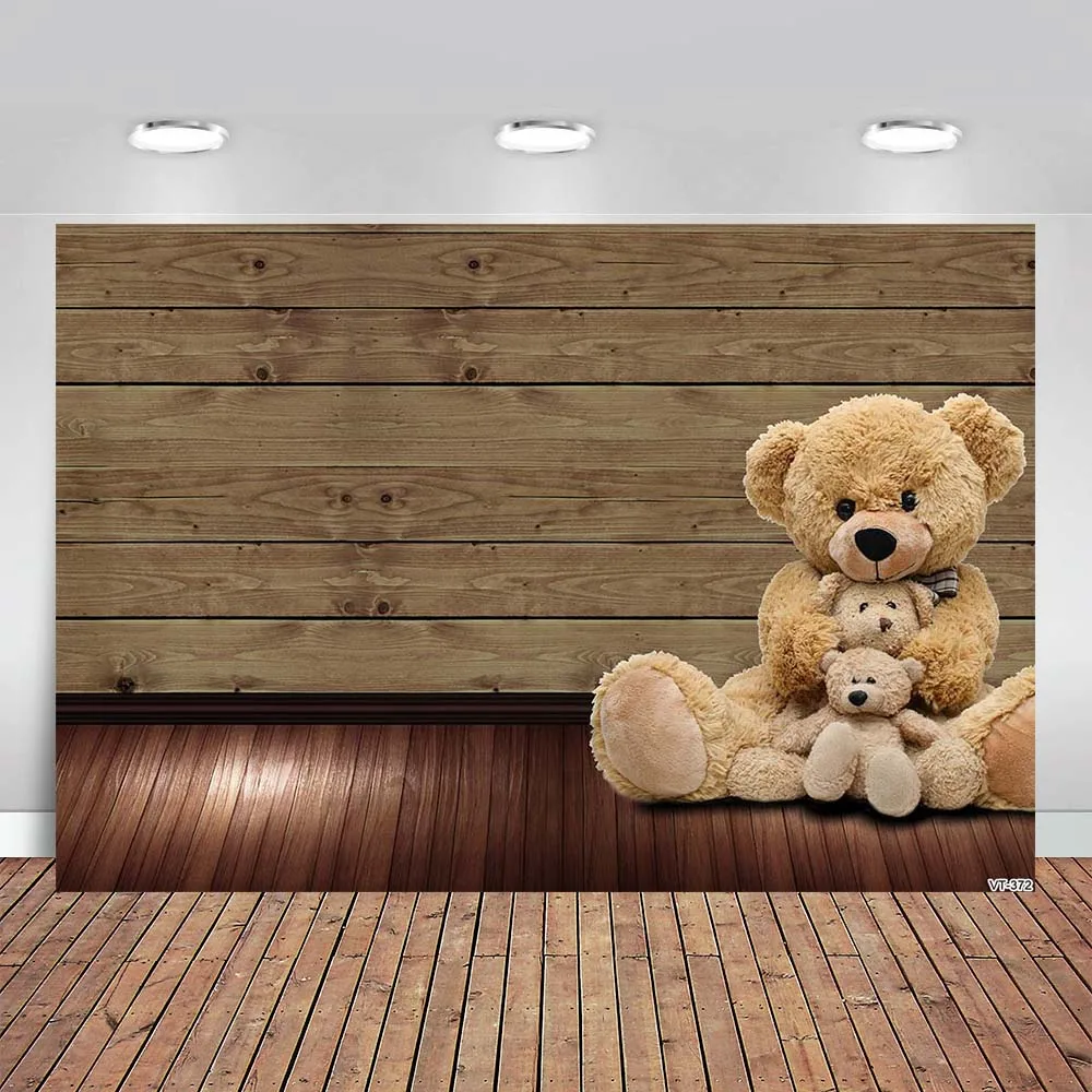 

Wooden Board Toy Bear Backdrop for Cake Table Decor Background Baby Shower Decorations Child's Birthday Christmas Party