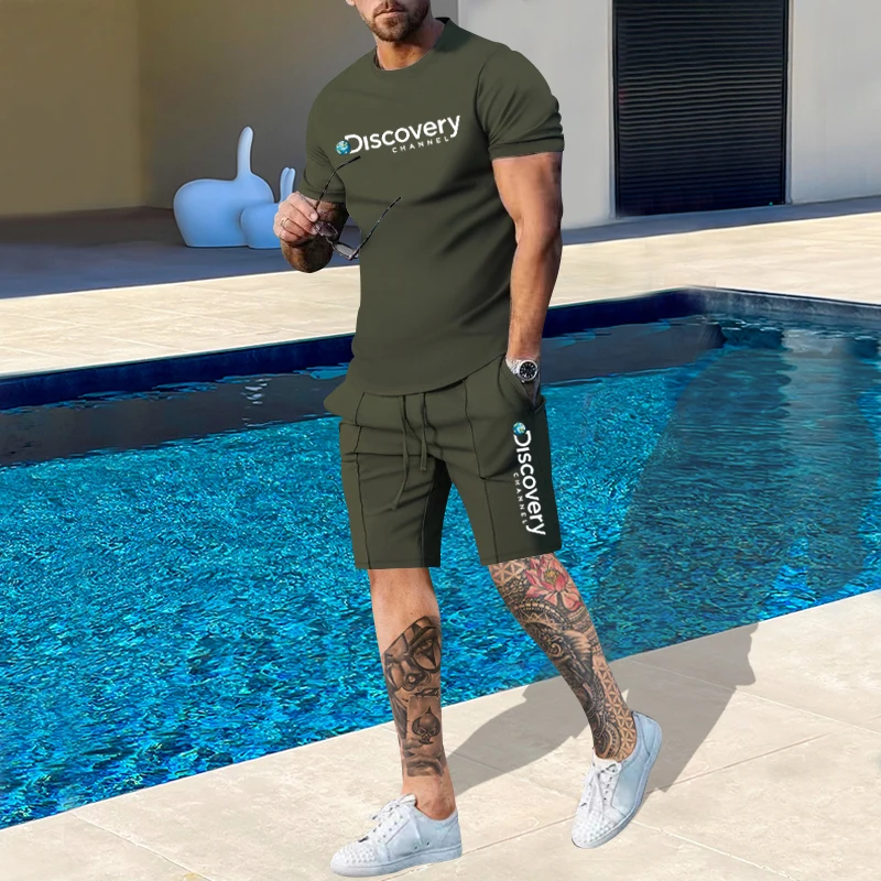 Men's Summer Round Neck Short-sleeved T-shirt Shorts Casual Suit Solid Color Trend Sports High-quality Two-piece Suit