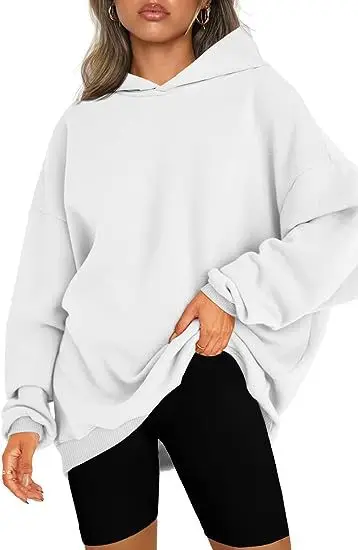 

Женская толстовка с капюшоном, повседневный флисовый свитер большого размера белого цвета, 2023