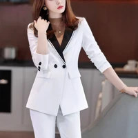 formal ladies white blazer women business suits with sets work wear office uniform 2 piece large size pants jacket set