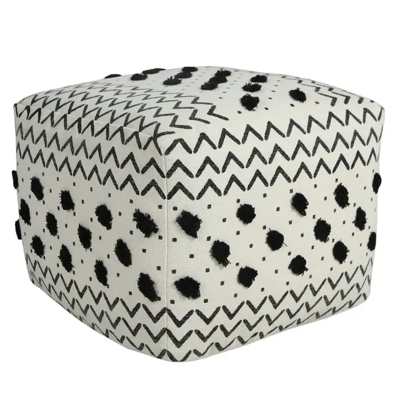 

Dot Geometric Square Indoor Pouf, Black and White, 18" x 14" Foot Rest Stool Hallway Ottoman Home Decor Furniture Stool Small W