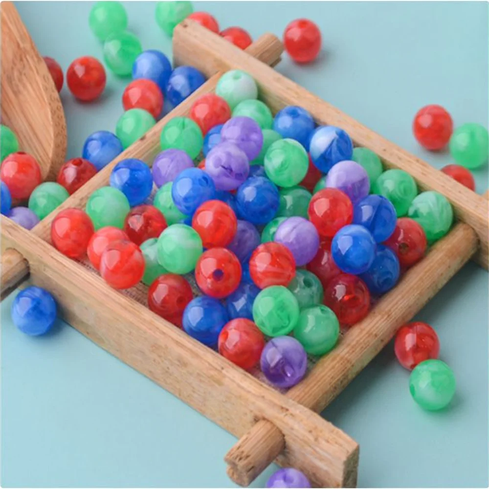 

6mm-12mm Acrylic perforated double colorcandy beads straight hole round pearls for needlework and jewelry making
