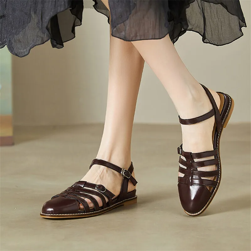 

Сандалии женские из спилка, босоножки с круглым носком, обувь на низком каблуке, летняя обувь