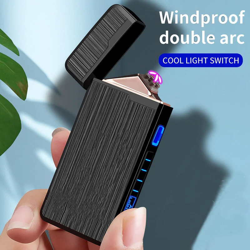 

2022 New Metal Windproof USB Plasma LED Display Double Arc Lighter Men's High-end Gift Cigarette Accessories