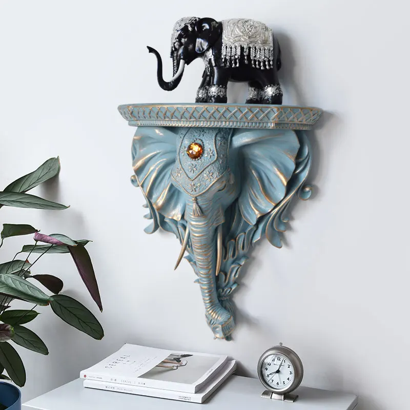 

EUROPEAN RETRO ELEPHANT HEAD MURAL RESIN ANIMAL WALL DECORATION CREATIVE SHELF STORAGE THREE-DIMENSIONAL WALL DECORATION CRAFTS