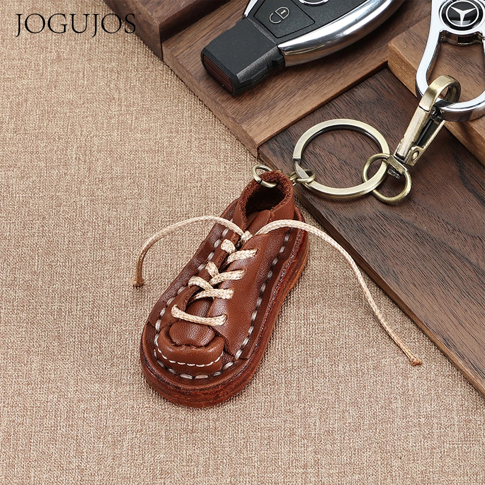 JOGUJOS Mini Shoe Keychains Genuine Leather Handmade Decorations Men Women Shoes Pendant Ornaments Accessories Funny Gifts