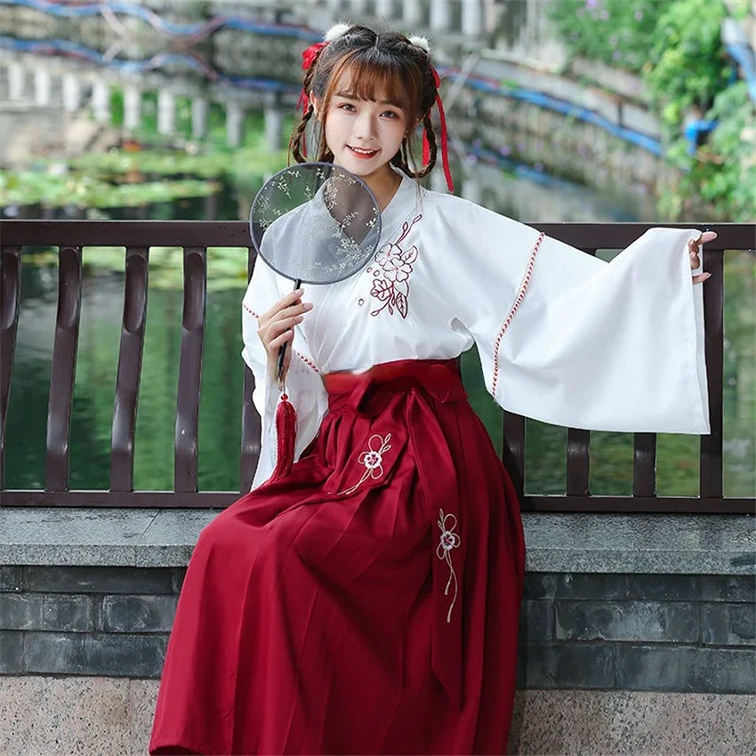 

Платье-кимоно женское в японском стиле, кардиган с юбкой, топ с цветочной вышивкой, с длинным рукавом, в старинном восточном стиле, комплект из 2 предметов
