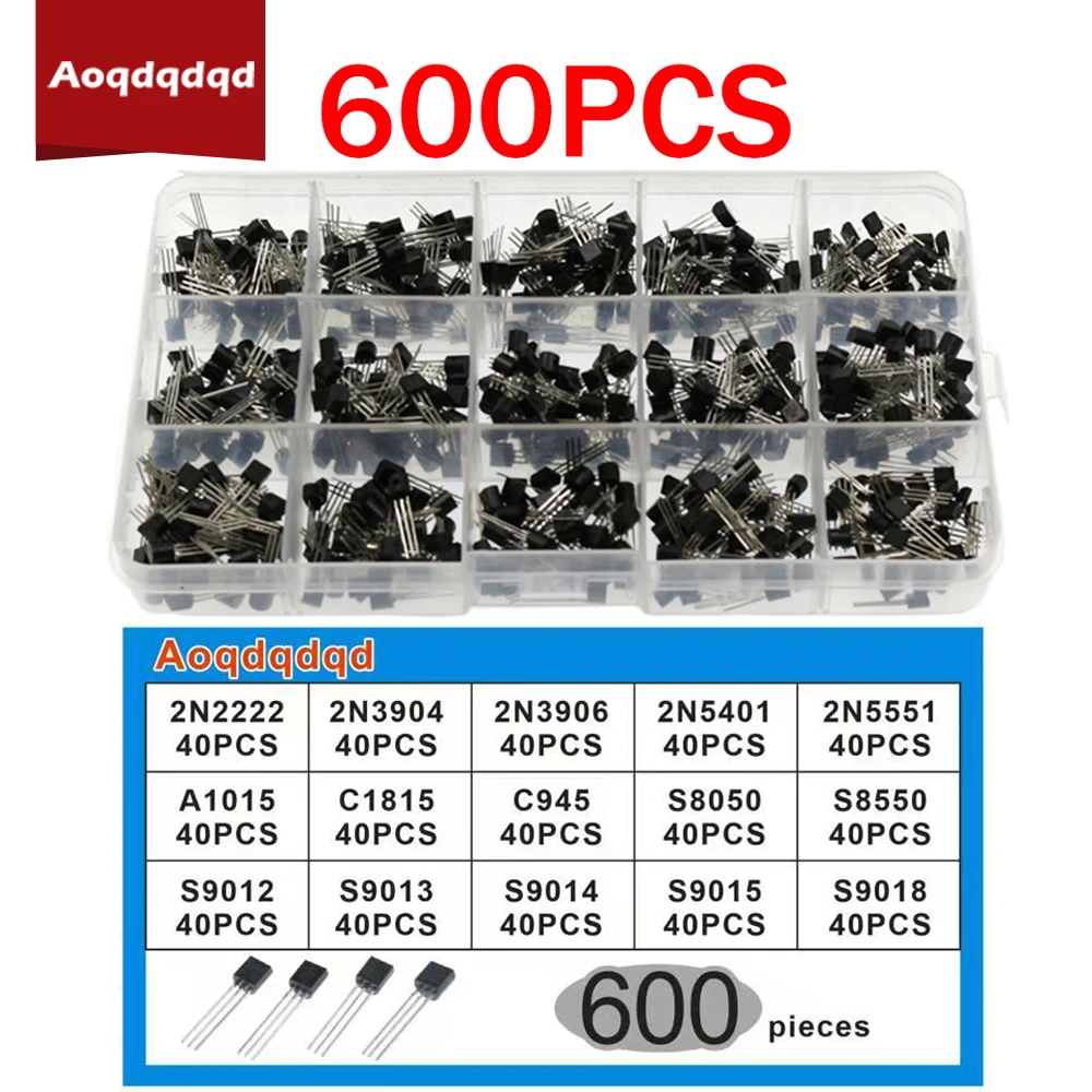 600 шт. 15 видов BJT транзистор TO-92 NPN PNP 2N3906 2N5401 2N5551 A1015 биполярная мощность