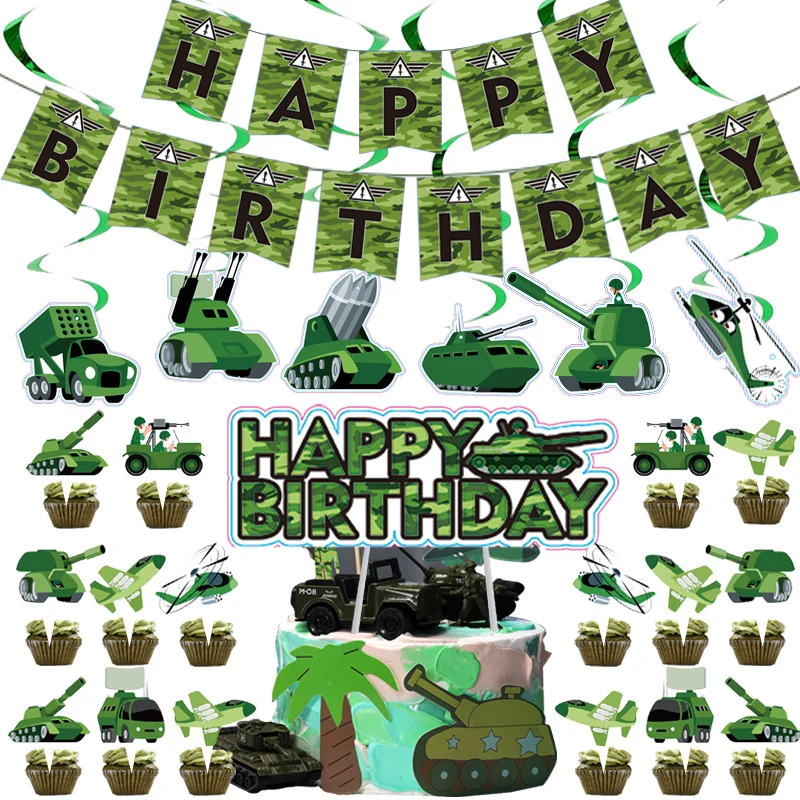 

Army Green Camouflage Themed Disposable Party Banner Spiral Cake Insert Row Baby Shower Birthday Decoration Kit Supplies