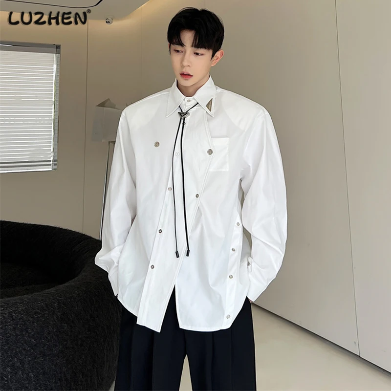 

LUZHEN Elegant Loose Solid Color Buttoned Splicing Stylish Men's Long Sleeve Shirts Trendy 2023 Autumn Handsome Clothes 34f967