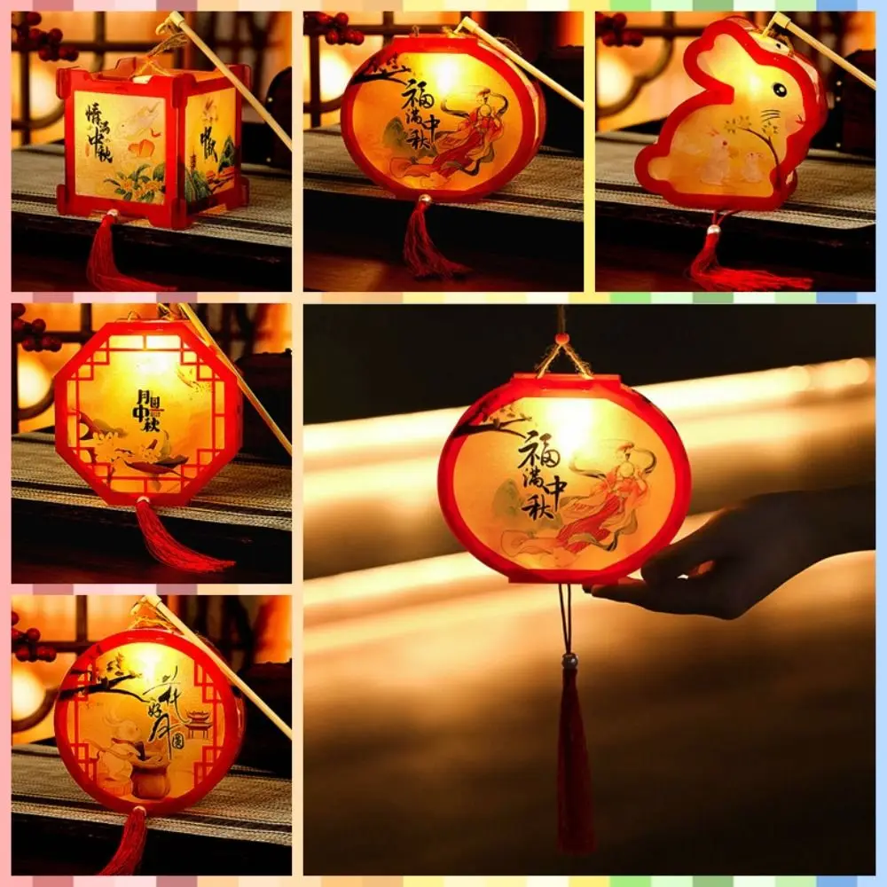 

Electronic Luminous Lantern Plastic Rabbit/octagon Shaped Glowing Lanterns Chinese Traditional Style DIY Spring Festival