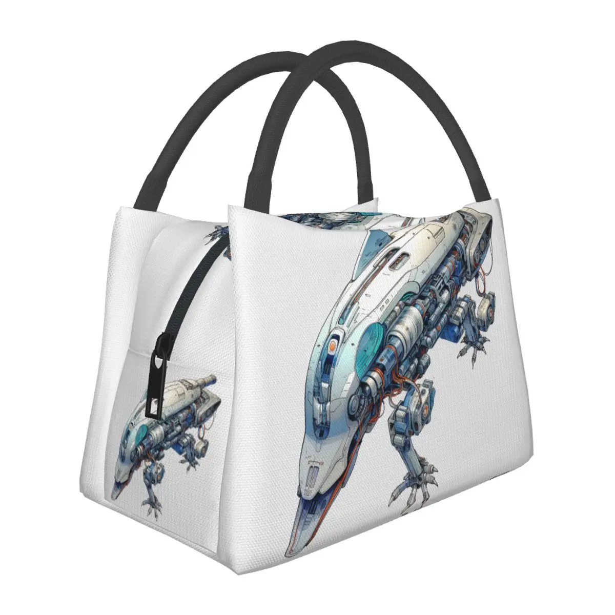 

Dolphin Lunch Bag Pencil Line Drawing Robot Blueprints School Lunch Box Casual Print Thermal Tote Handbags Portable Cooler Bag