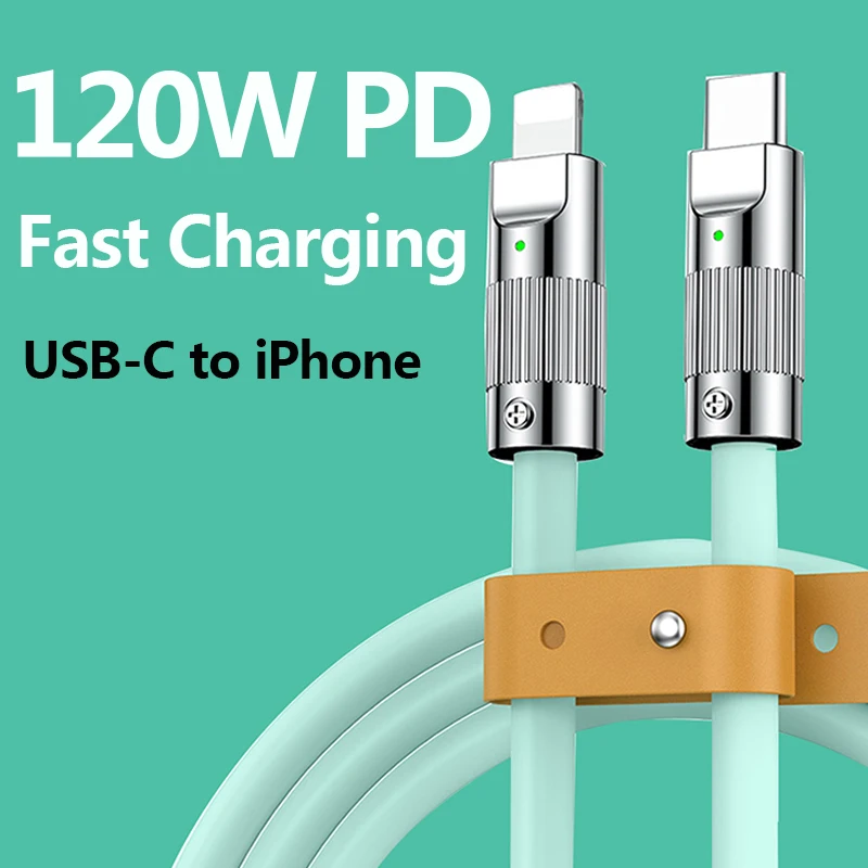 

120w 6a Super Fast Charge PD Type-C To Lighting Liquid Silicone Cable Quick Charge 1M 2M USB Cable For IPhone Charger Cable