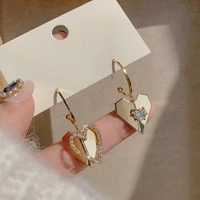 gold metal glossy double heart pendant earrings womens fashion asymmetric rhinestone simple and cute jewelry