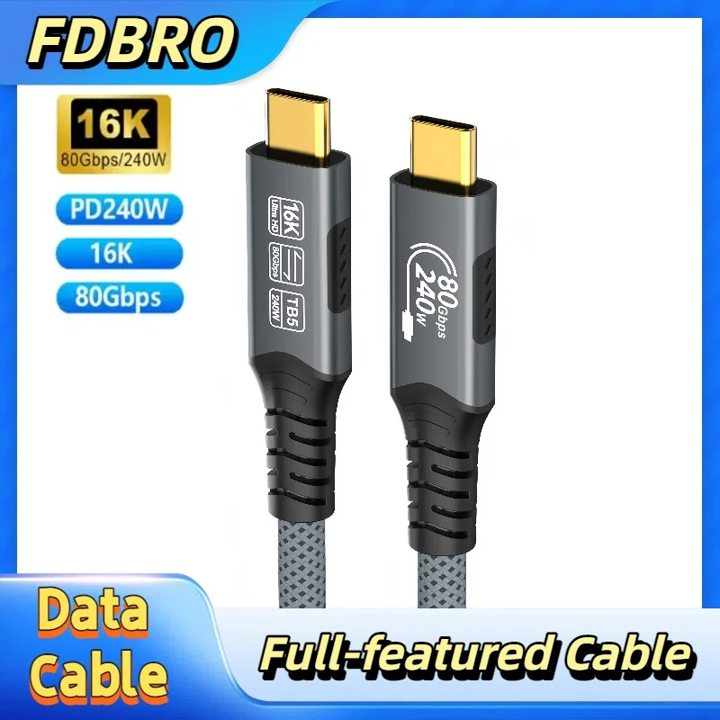 Фото Кабель USB4 240 Вт Thunderbolt 5, совместимый с передачей данных Thunderbolt 4 и зарядкой для MacBook Pro/Air Dell Lenovo №1