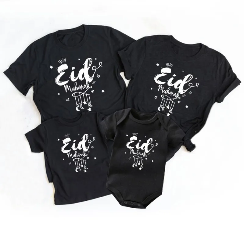 

Family Matching Eid Mubarak Outfits Cotton Famliy Look Father Daughter Mother and Son Kids Ramadan Shirts Baby Rompers Clothes