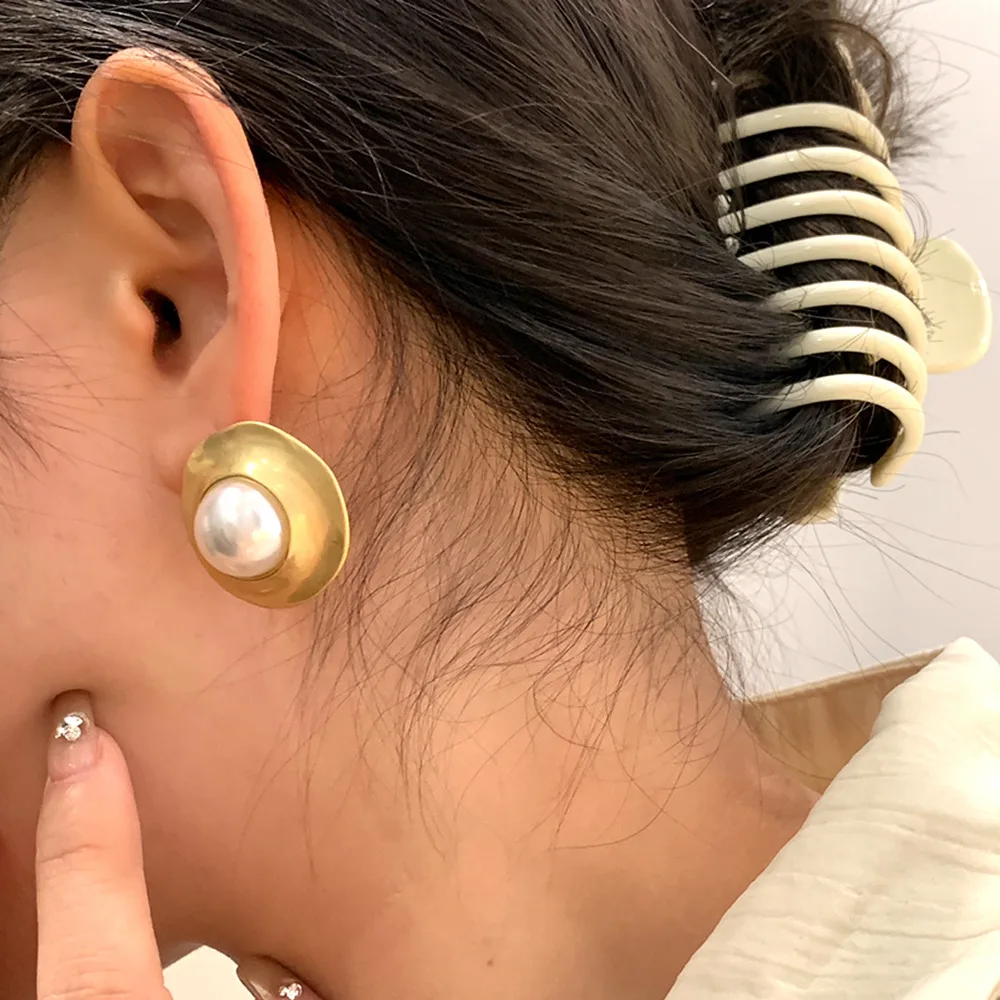 Винтажные матовые металлические жемчужные серьги HUANZHI неправильной