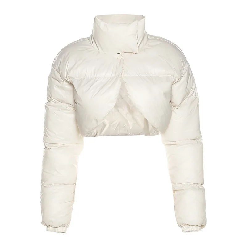 2021 Fall/winter Women's Solid Color Slim-fitting Navel Fashion Stand-up Collar Long-sleeved Warm Down Jacket Women's Jacket