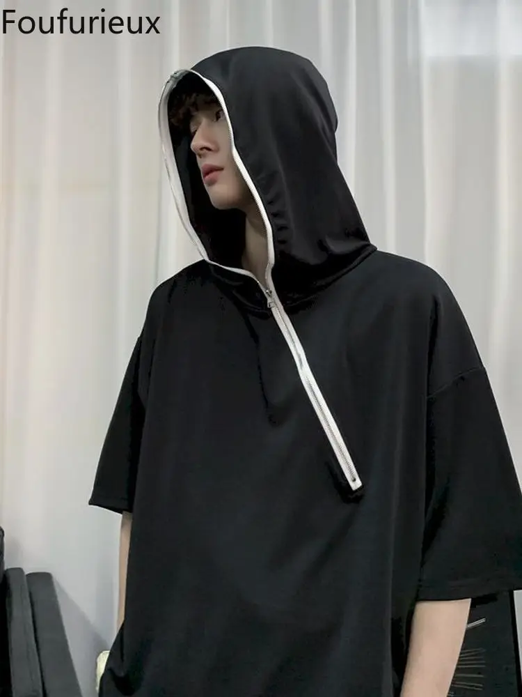 

Мужская футболка с капюшоном и коротким рукавом, на молнии