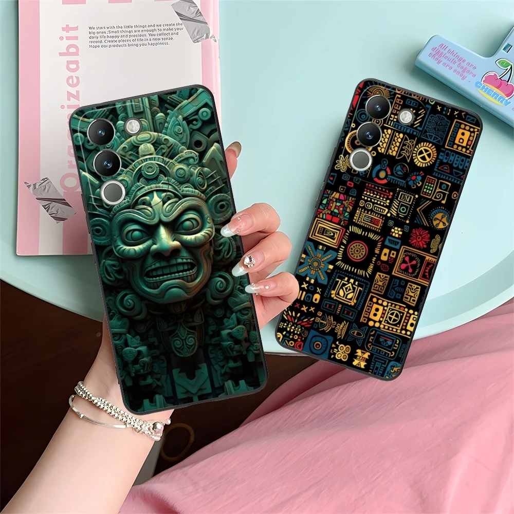 Aztec Pattern Fashion Mobile Cell Phone Case for VIVO Y95 Y93 Y31 Y20 V19 V17 V15 Pro X60 NEX Black Soft Cover Shell