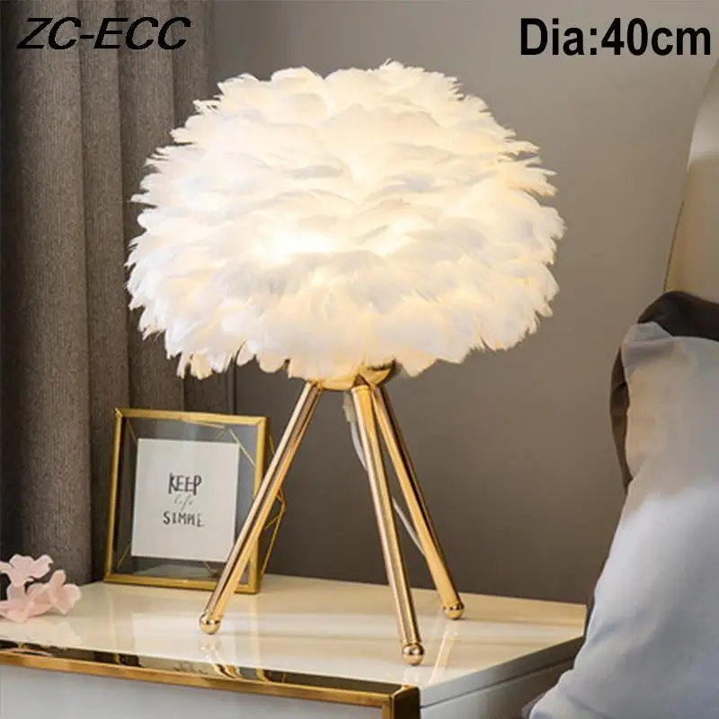 

Dia40cm Feather Table Lamp Modern Bedroom Bedside Desk Decor Lighting Living Room Goose Feather Lamp Indoor Study Night Lights