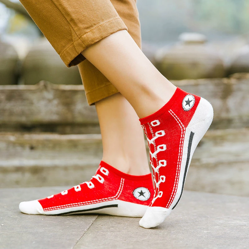 Trend Women Socks Street Skate Shoes Pattern Short sock for girls Summer Breathable Fashion Shoelace Ankle Socks Neutral Couple