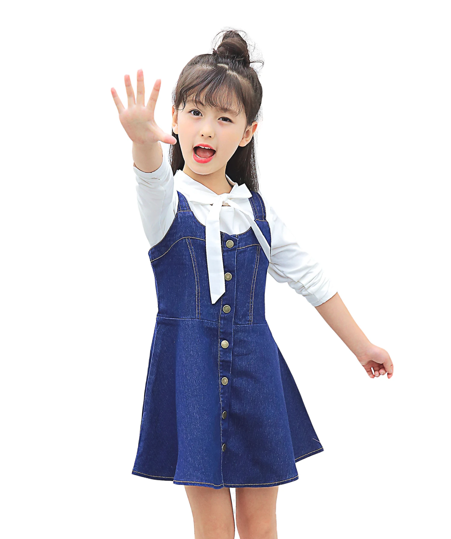 KIDSCOOL SPACE Little Girls Jean Overall Dress,Cardigan Style Denim Jumper,Blue