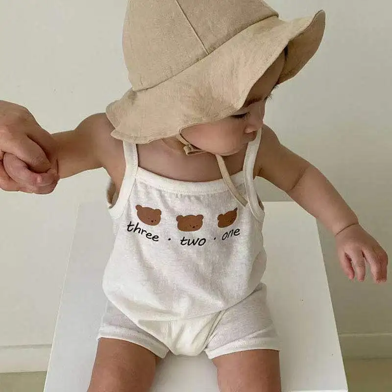 

Newborn Baby Girl Fashion Cute Bear Print Sleeveless Jumpsuit Cool Solid Thin Cotton Kid Boy Romper Infant Summer New Clothes