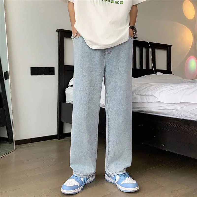 Blue Black Drawstring Baggy Jeans Men Fashion Casual Straight Jeans Men Streetwear Loose Hip Hop Denim Pants Mens Trousers M-3XL