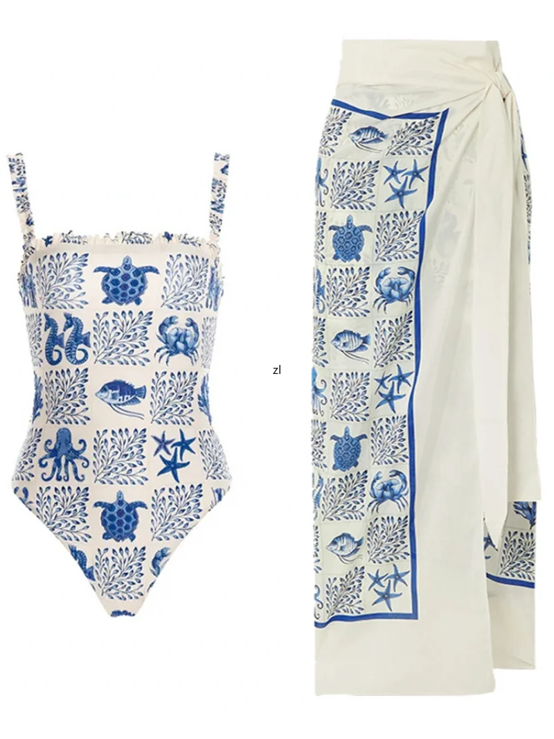 Vintage Women Swimwear One Piece Swimsuit Luxury Bikini Backless Beach Dress Designer Bathing Suit Summer Surf Wear Beachwear