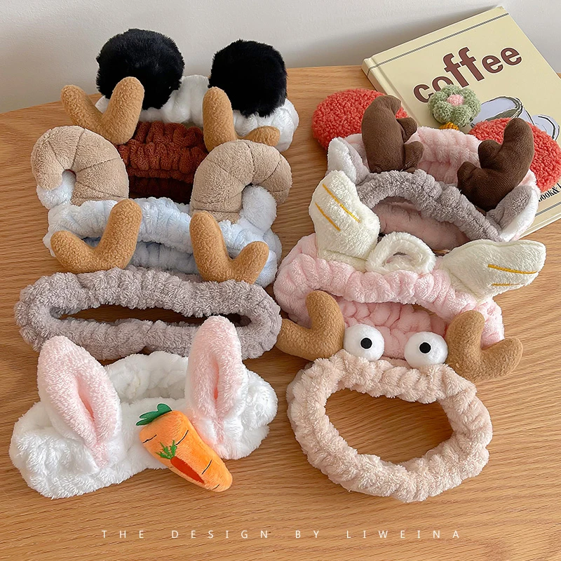 

Wash Face Hair Holder Hairbands Soft Warm Coral Fleece Bow Cute Animal Cat Ears Headband For Women Girls Makeup Hair Accessories