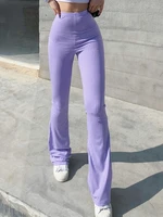combinaison femme ropa aesthetic y2k clothes purple ribbed joggers women knitted flare pants slim high waist aesthetic trouse