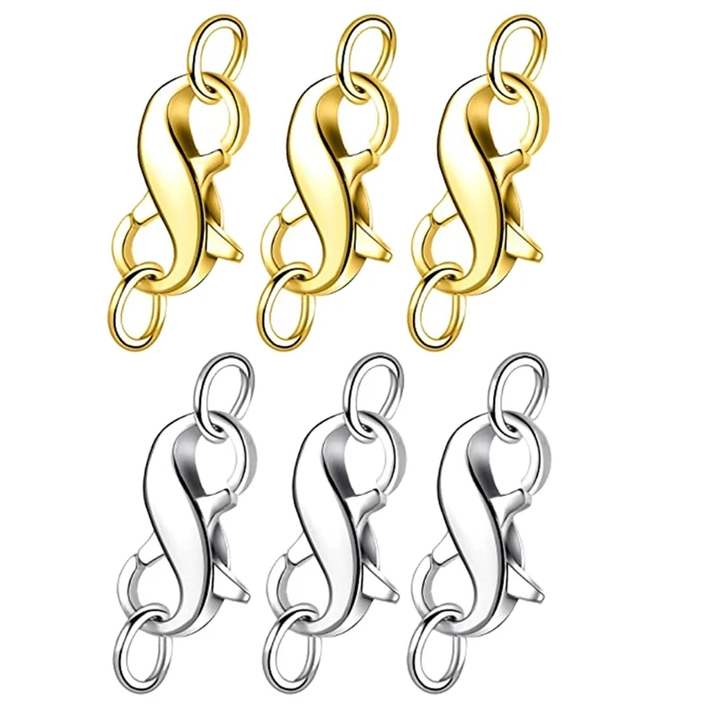 

Double Opening Infinity Figure-Eight Lobster Repair Clasp Silver Gold for Women Girl DIY Jewelry Supplies 12mm x 8mm 3pc