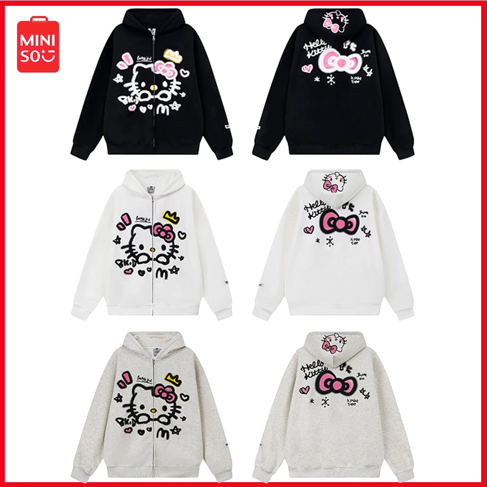 

Miniso Sanrio Hellokitty Y2K Padded Warm Cardigan Hooded Sweatshirt Loose Couple Jacket Long-Sleeved Hoodie Sports Casual Tops