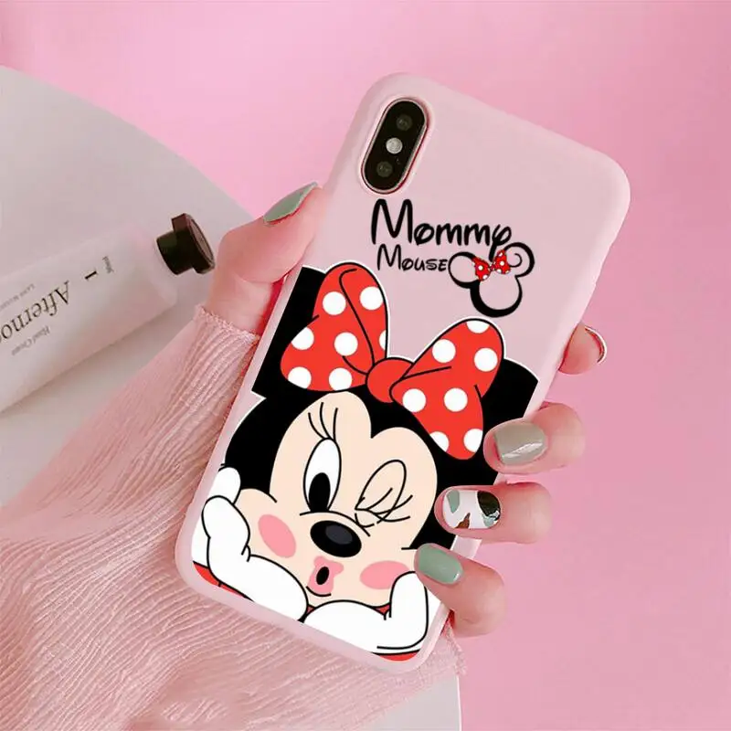 Mickey and Minnie Mouse Phone Case For iphone 13 12 11 Pro Max Mini XS 8 7 6 Plus X SE 2020 XR Matte Candy Pink Silicone cover