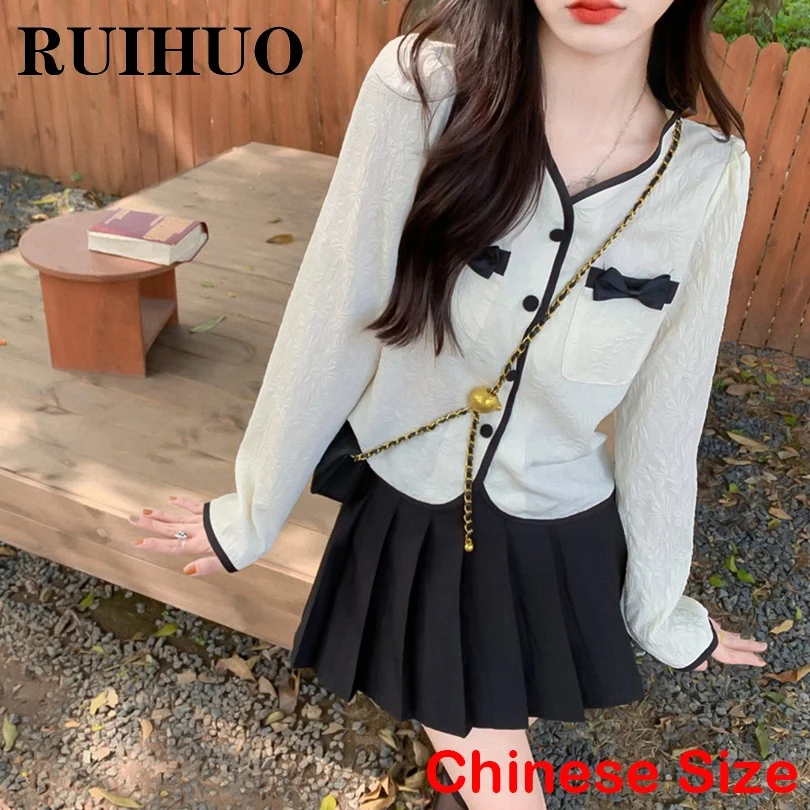 

Однотонная рубашка RUIHUO, Женский Топ, блузка с длинным рукавом, летняя одежда в Корейском стиле, корейская мода, цвет китайский, новое поступл...