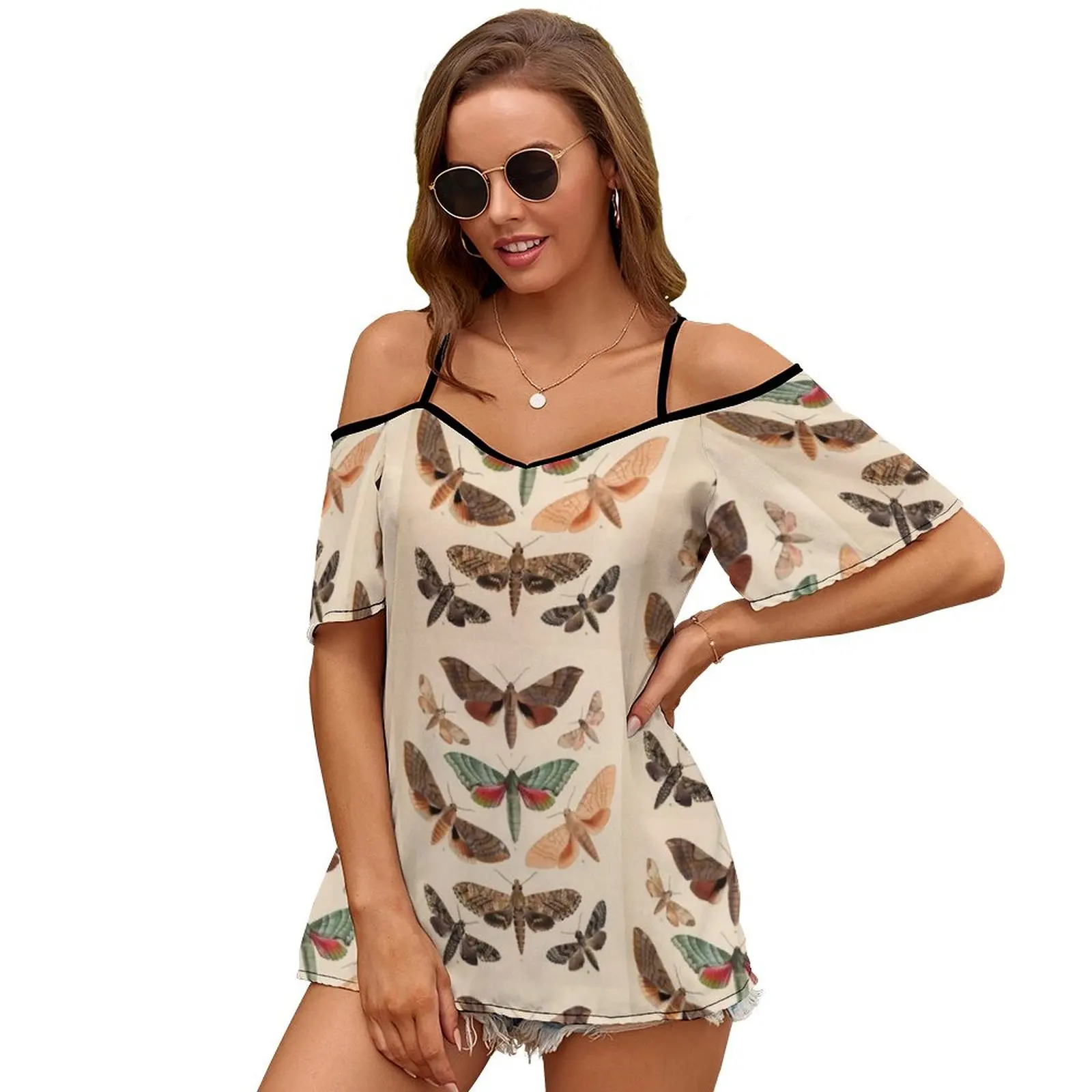 

Топ женский с круглым вырезом, открытыми плечами и коротким рукавом